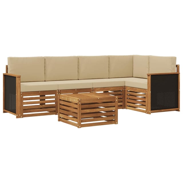 vidaXL Ecksofa Set 5 Stk Natur Massives Akazienholz und Polyester 3384374