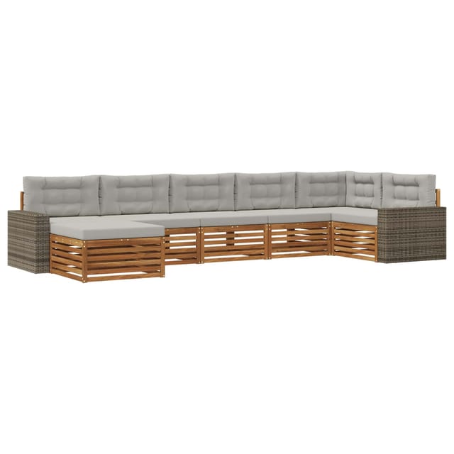 vidaXL Outdoor-Sofagarnitur mit Kissen 7 Stk Natur und Hellgrau 3383639
