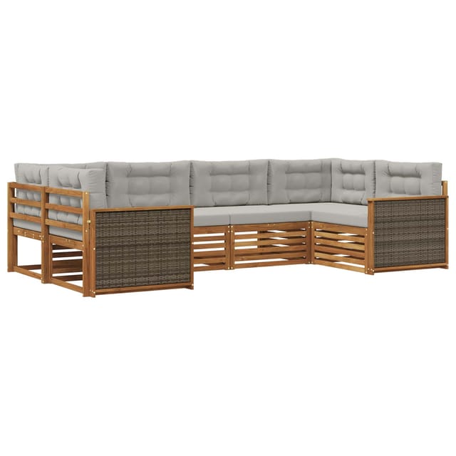 vidaXL Outdoor-Sofagarnitur mit Kissen 6 Stk Natur und Hellgrau 3383769