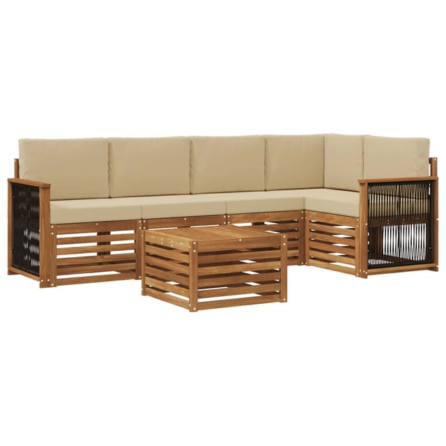 vidaXL Ecksofa Set 5 Stk Natur Massives Akazienholz und Polyester 3384384