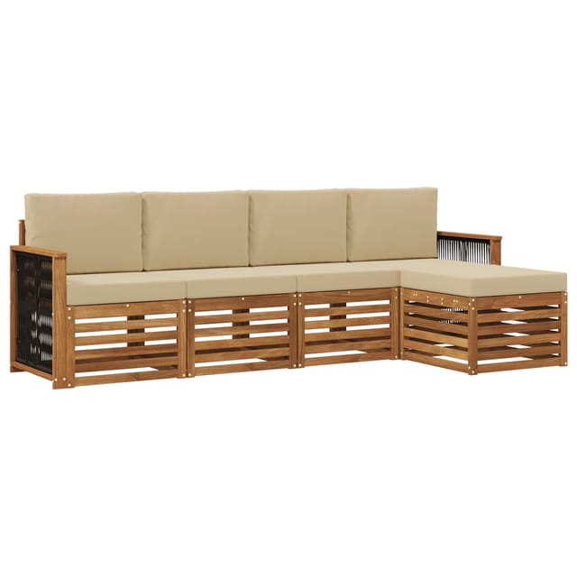 vidaXL Outdoor-Sofagarnitur mit Kissen 5 Stk Natur und Beige 3384234
