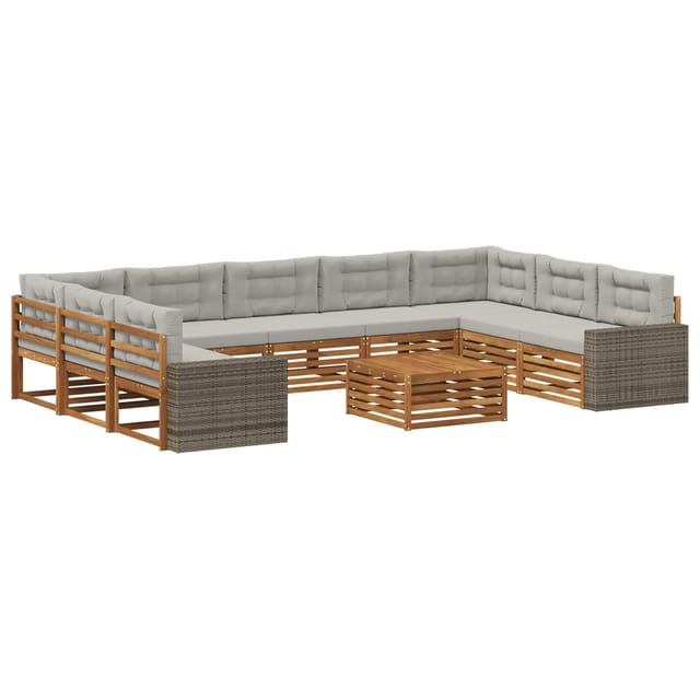 vidaXL Outdoor-Sofagarnitur mit Kissen 10 Stk Natur und Hellgrau 3383879