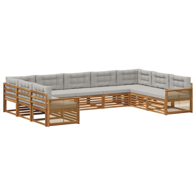 vidaXL Outdoor-Sofagarnitur mit Kissen 9 Stk Natur und Hellgrau 3383839