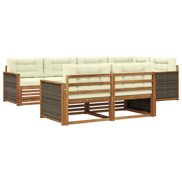 vidaXL Outdoor-Sofagarnitur mit Kissen 7 Stk Natur und Creme 3383468