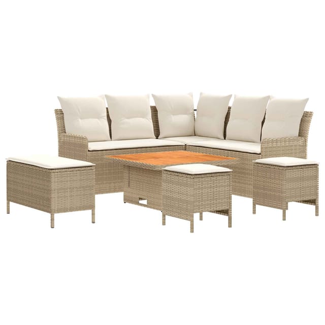 vidaXL Möbelsets mit Kissen 7 Stk Beige und Creme PE-Rattan 3422213