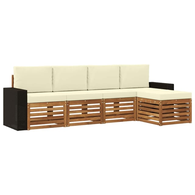 vidaXL Outdoor-Sofagarnitur mit Kissen 5 Stk Natur und Creme 3384241
