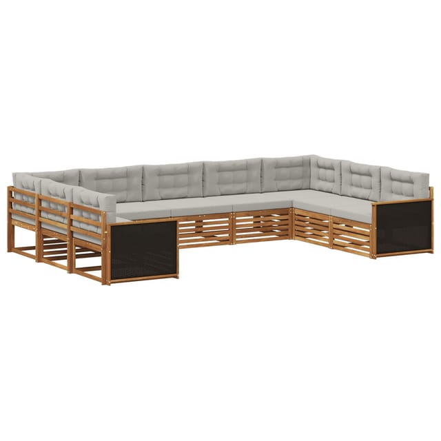 vidaXL Outdoor-Sofagarnitur mit Kissen 9 Stk Natur und Hellgrau 3383824