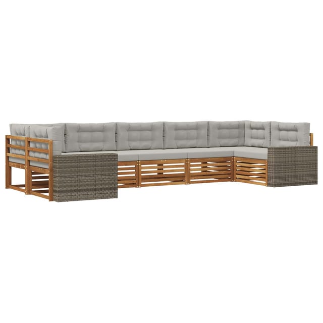 vidaXL Outdoor-Sofagarnitur mit Kissen 7 Stk Natur und Hellgrau 3383819