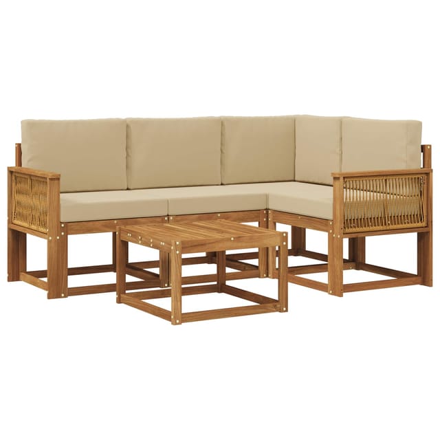 vidaXL Outdoor-Sofagarnitur mit Kissen 5 Stk Natur und Beige Polyester 3385199