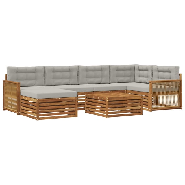 vidaXL Outdoor-Sofagarnitur mit Kissen 7 Stk Natur und Hellgrau 3383599
