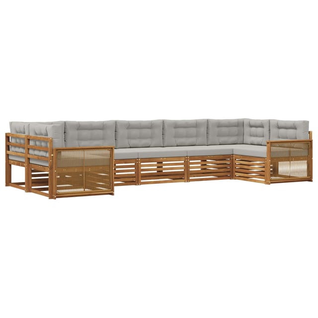 vidaXL Outdoor-Sofagarnitur mit Kissen 7 Stk Natur und Hellgrau 3383809