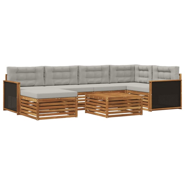 vidaXL Outdoor-Sofagarnitur mit Kissen 7 Stk Natur und Hellgrau 3383584