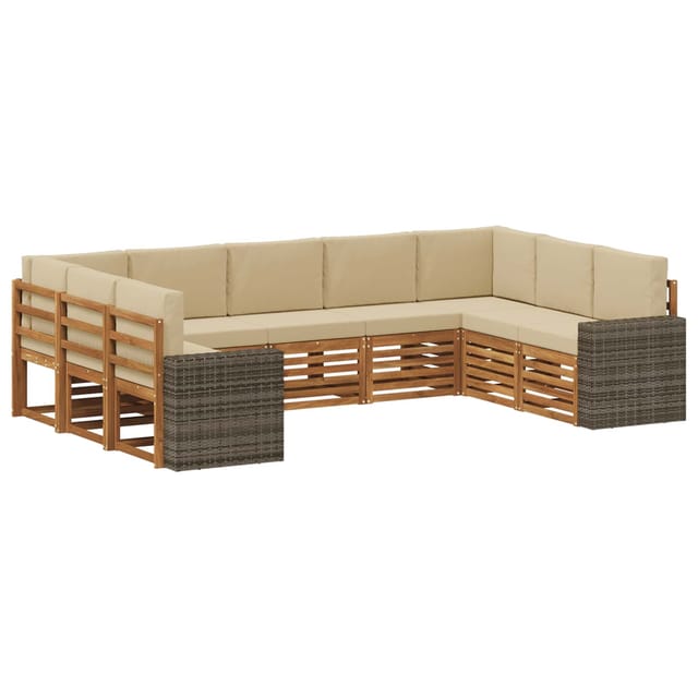 vidaXL Ecksofa Set mit Kissen 9 Stk Natur und Beige Polyester 3384849