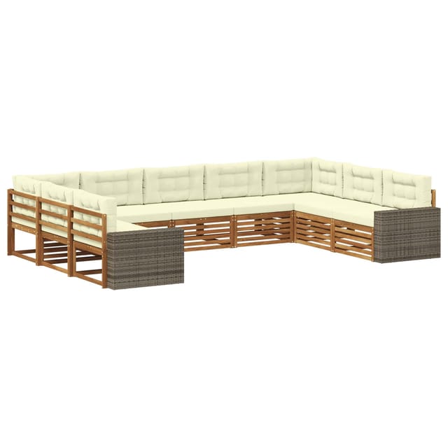 vidaXL Outdoor-Sofagarnitur 9 Stk Natur und Creme Massivholz Akazie 3383848