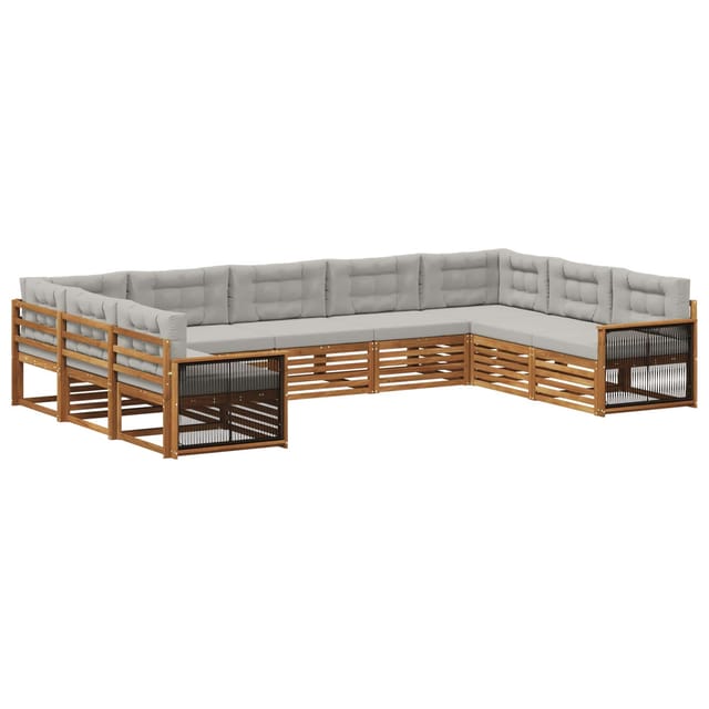 vidaXL Outdoor-Sofagarnitur mit Kissen 9 Stk Natur und Hellgrau 3383834
