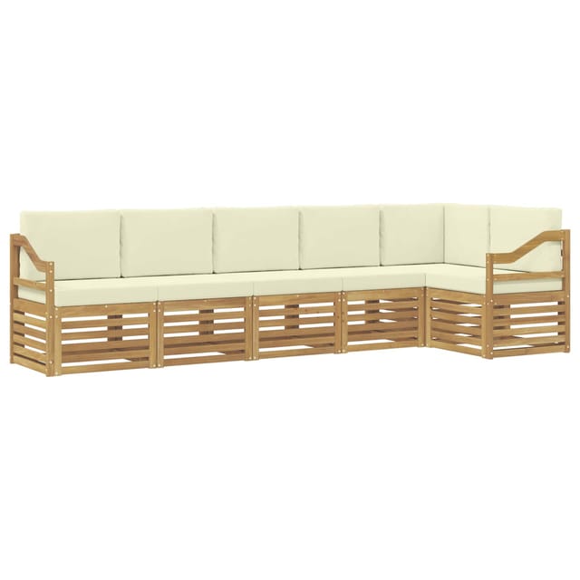 vidaXL Ecksofa Set mit Kissen 6 Stk Weiß und Creme Massivholz Akazie 3391930