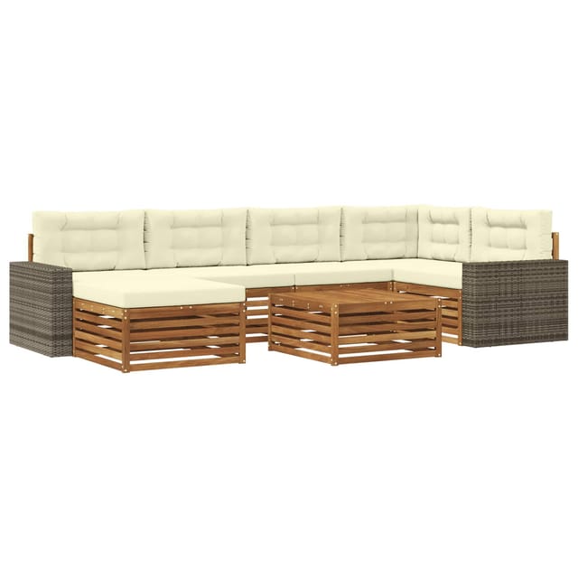 vidaXL Outdoor-Sofagarnitur mit Kissen 7 Stk Natur und Creme 3383608
