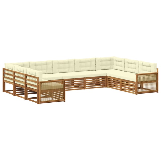 vidaXL Outdoor-Sofagarnitur 9 Stk Natur und Creme Massivholz Akazie 3383838