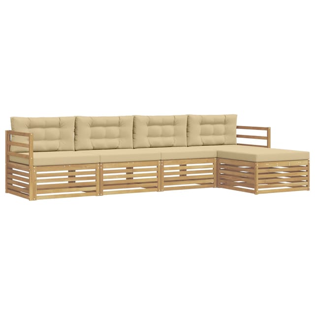 vidaXL Outdoor-Sofagarnitur mit Kissen 5 Stk Weiß und Beige Polyester 3390308