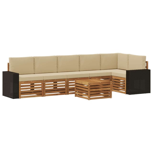 vidaXL Ecksofa Set mit Kissen 7 Stk Natur und Beige Massivholz Akazie 3384454