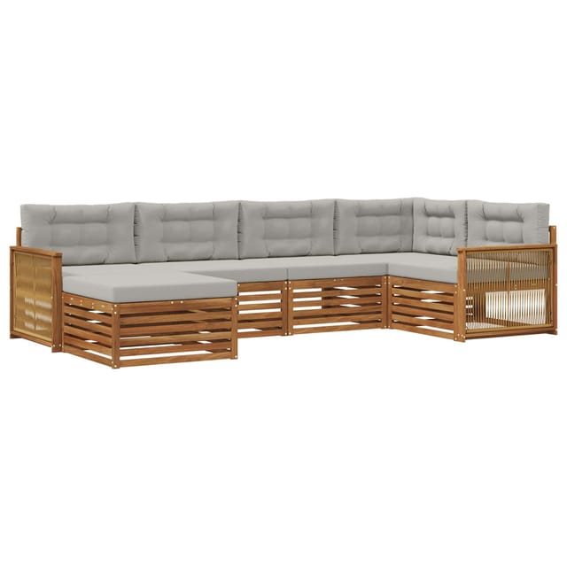 vidaXL Outdoor-Sofagarnitur mit Kissen 6 Stk Natur und Hellgrau 3383569