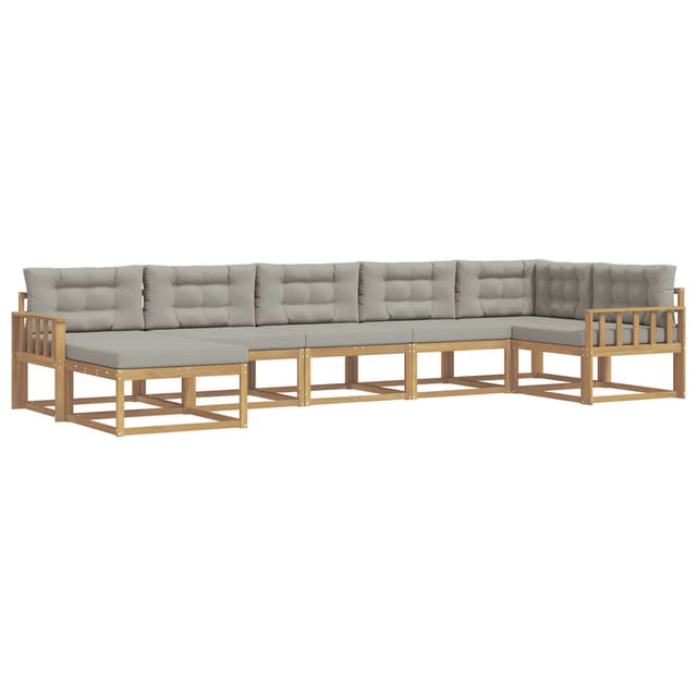 vidaXL Outdoor-Sofagarnitur mit Kissen 7 Stk Weiß und Hellgrau 3386755