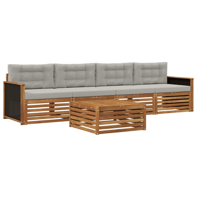 vidaXL Outdoor-Sofagarnitur mit Kissen 5 Stk Natur und Hellgrau 3382984