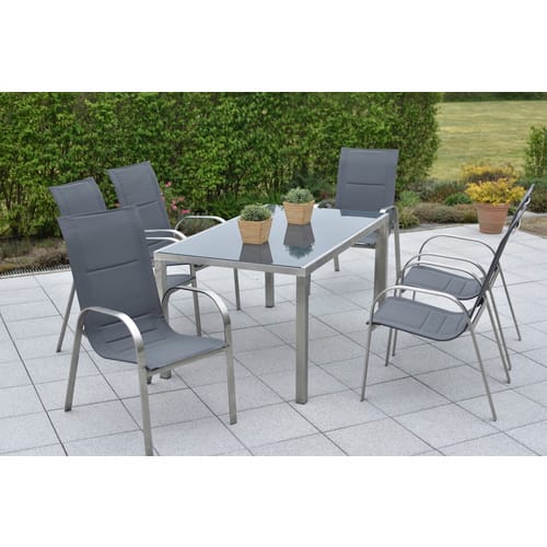 Merxx Paxos Set 7-tlg. 6 Stapelsessel Gartentisch Ausziehbar Tischplatte Akazie