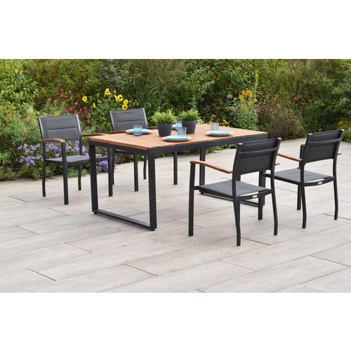 Merxx Paxos Set 5-tlg. 4 Stapelsessel Gartentisch Ausziehbar 150 (200) x 90 cm