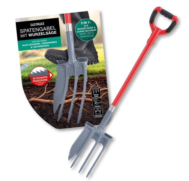 EASYmaxx Spatengabel 114cm schwarz/rot/grau mit Wurzelsäge