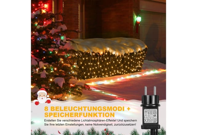 Rosnek LED-Lichternetz 31V, 8 Modi, Lichterkette Außen, Timer, für Weihnachtsfeier Deko, 2x3M/4x6M, Speicherfunktion