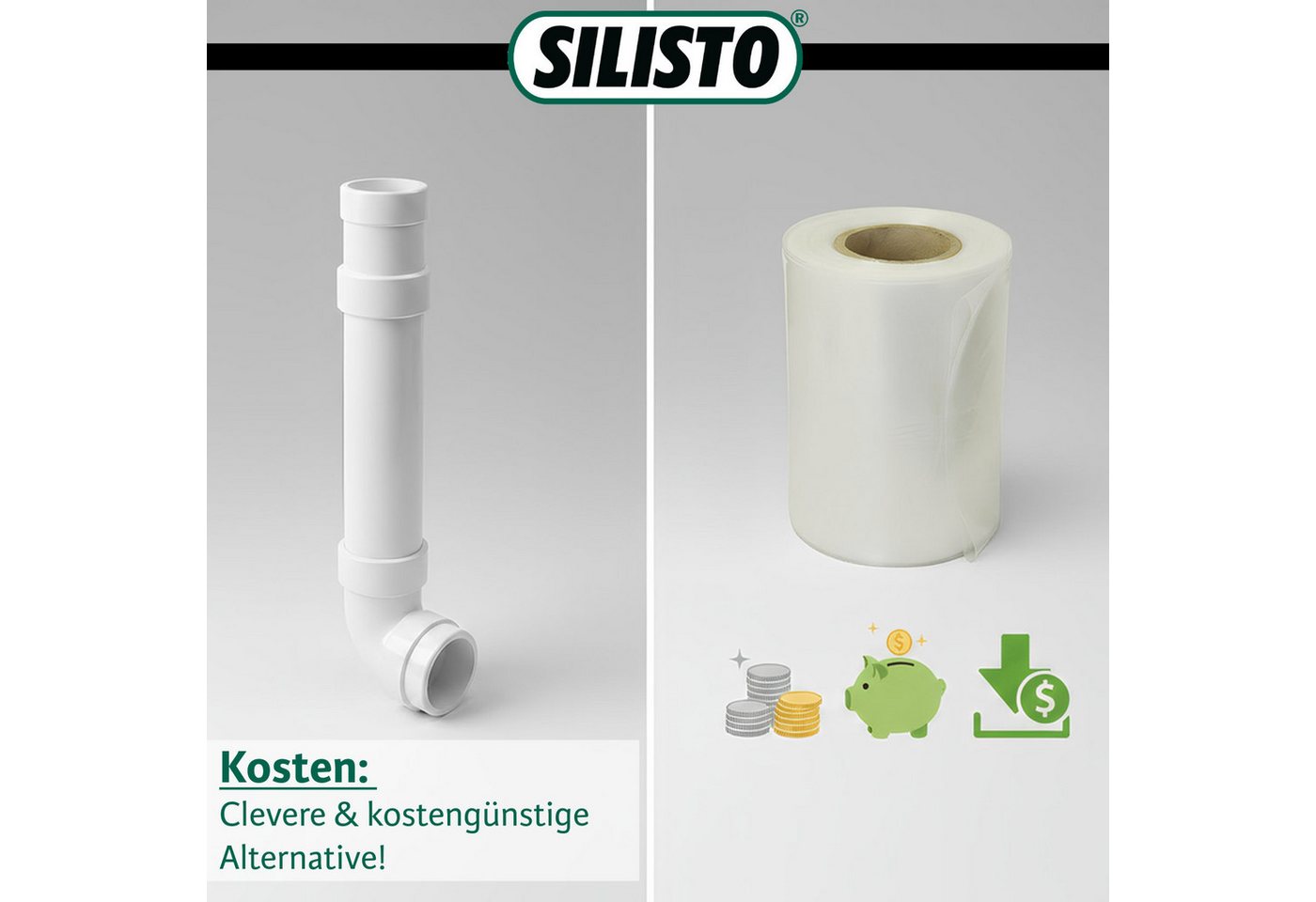 Silisto Regenfallrohr Fallrohrprovisorium 50m für Ablaufrohre bis Ø 125 mm, (1-tlg), Universeller Einsatz für Ablaufrohre, Fallrohr Schlauch Bild 3
