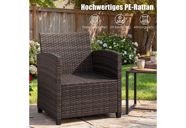 COSTWAY Balkonset, (3-tlg), Rattan Gartenmöbel mit 2 Stühle & Tisch, 2 Personen