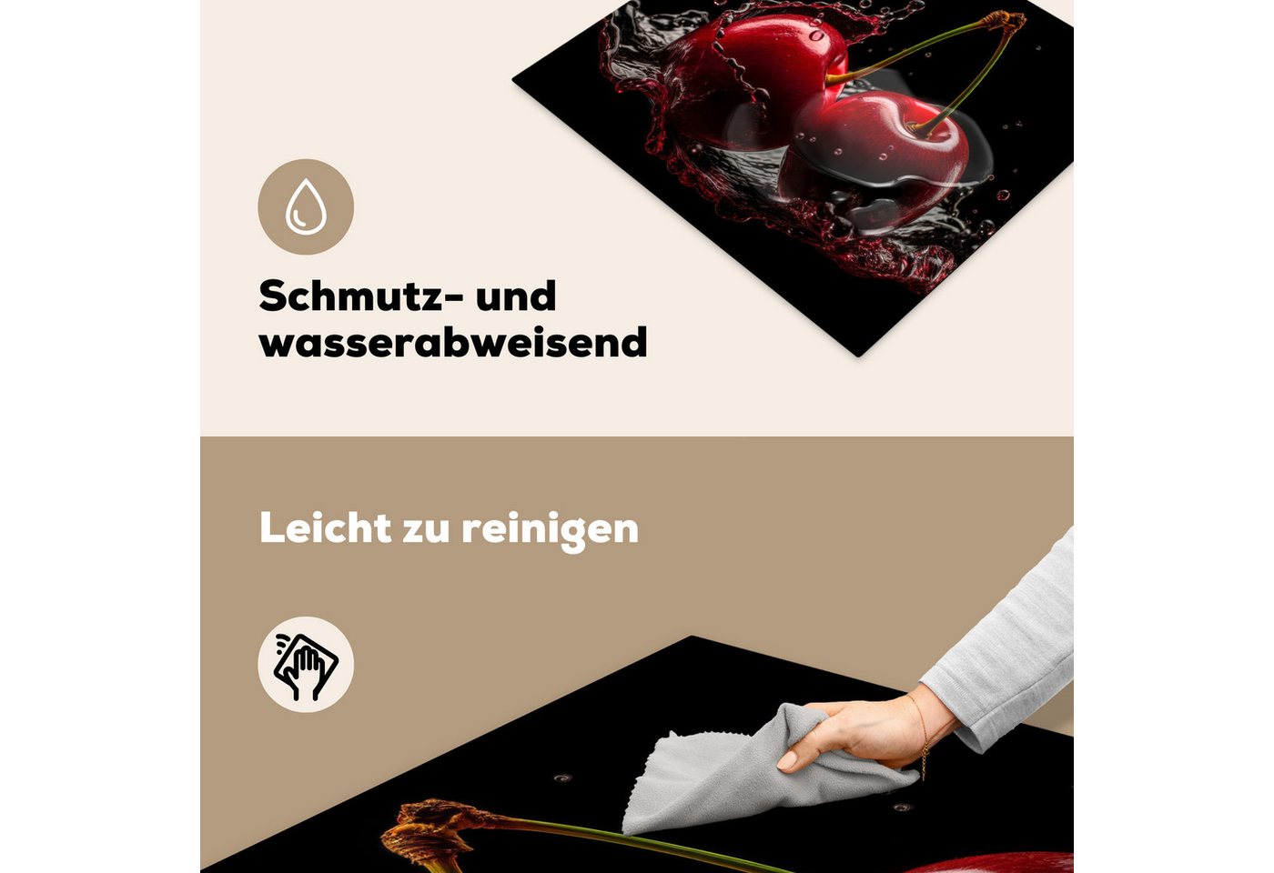 MuchoWow Herd-Abdeckplatte Kirsche - Rot - Frucht - Wasser - Schwarz, Vinyl, (1 tlg), Ceranfeldabdeckung Küche, Herdabdeckplatte Einteilig, 59x51 cm Bild 2