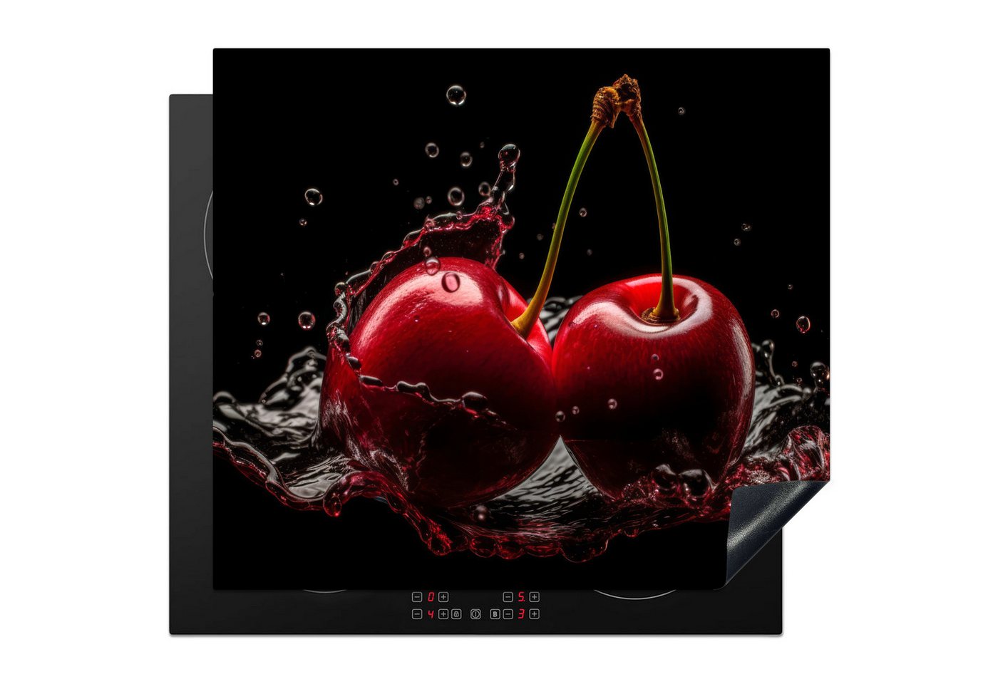 MuchoWow Herd-Abdeckplatte Kirsche - Rot - Frucht - Wasser - Schwarz, Vinyl, (1 tlg), Ceranfeldabdeckung Küche, Herdabdeckplatte Einteilig, 59x51 cm Bild 4