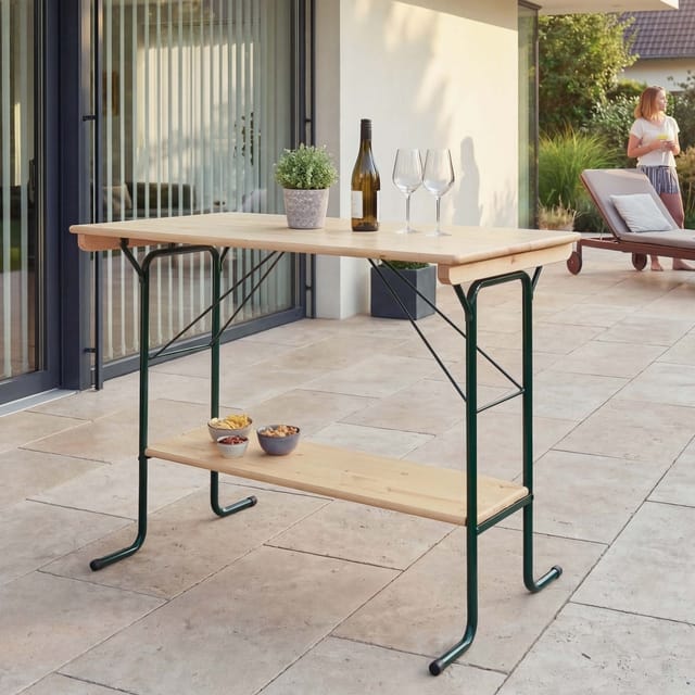 Stehtisch MCW-L67, Biergartentisch Biertisch Bierzelttisch Campingtisch, klappbar Metall Kiefer Holz 110x125x70cm MVG