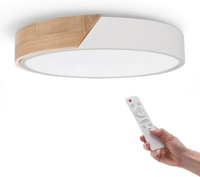 Runde Led-deckenleuchte 24 W – Holz Und Weiß – 2400 Lm – Fernbedienung – Küche/badezimmer
