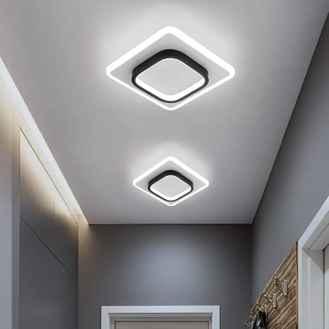 Schwarze, Quadratische Led-deckenleuchte – 1 Stück – Metall Und Acryl – 21 W, 2350 Lm, 6500 K – Wohnzimmer, Küche, Flur – 24 X 24 X 5 Cm