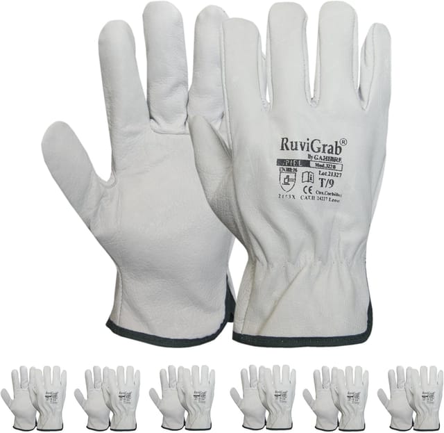 6er-pack Arbeitshandschuhe Aus Naturbelassenem Vollnarbenleder, Mechanisch Und Hitzebeständig, Mit Elastischem Bündchen, Für Gartenarbeit Und Bauarbeiten.