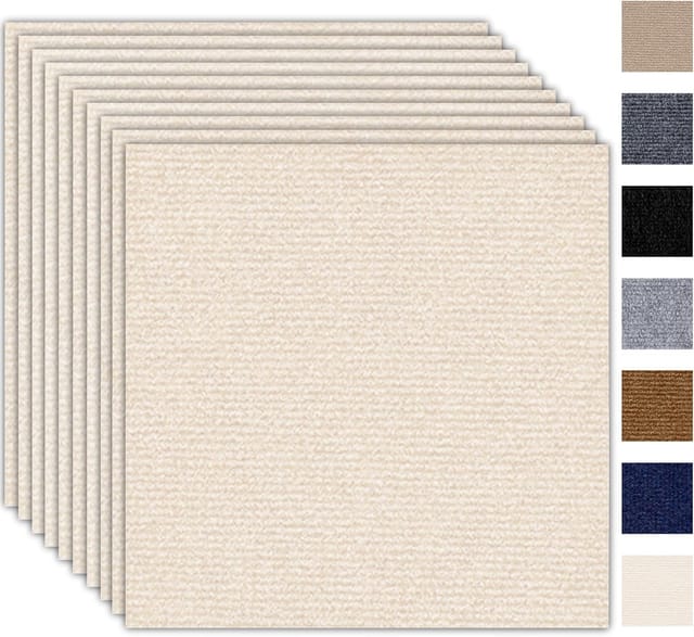 Set Mit 10 Selbstklebenden Teppichfliesen, 30 X 30 Cm, 5 Mm Dick, Strapazierfähiger Bodenbelag Für Büro, Wohnung, Geschäft