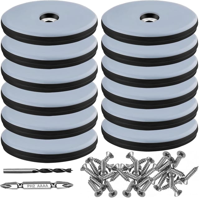 Set Mit 12 Schwarzen Teflonpads, 50 Mm Durchmesser, Edelstahlschrauben, Bohrer, Für Möbel, Stühle Und Fußböden