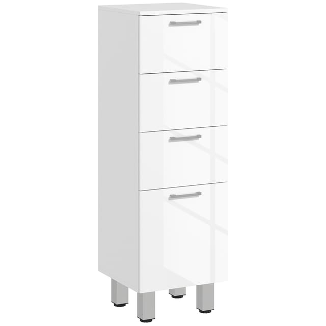 Badezimmerschrank, Waschtischunterschrank, 4 Schubladen, Spanplatte, Glatt, Weiß
