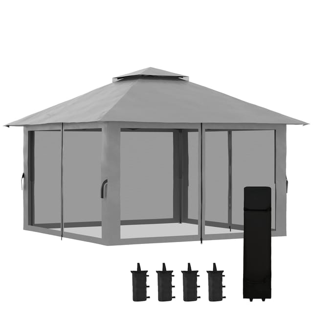 Höhenverstellbarer Faltpavillon, 4 Seitenwände Aus Moskitonetz, Belüftetes Dach, Tragetasche, Schnellaufbau, Dunkelgrau, 4 X 4 X 3 M