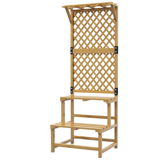 Wandmontierter Pflanzenständer, 2-stufiges Blumenregal Mit Rankgitter Und Dach, Tannenholz, 60 X 50 X 166 Cm, Gelb