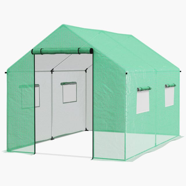 Gewächshaustunnel Mit Rolltor Und Fenster, Verzinkter Stahlrahmen, 2 X 3 X 2 Meter, Grüne Farbe