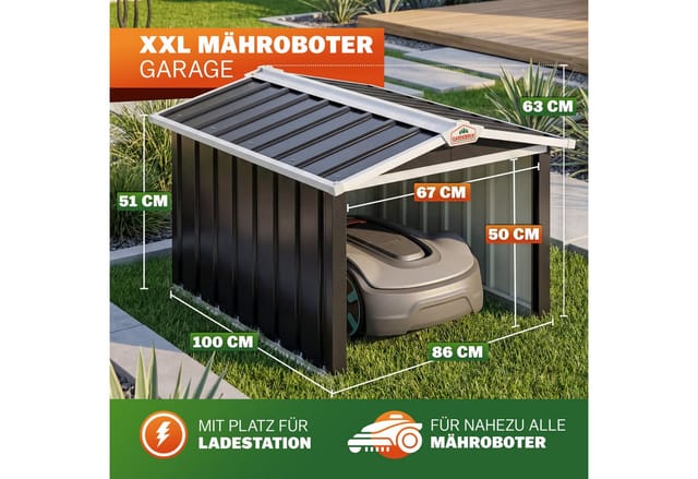 Mähroboter Garage Metall Wetterbeständig Kabelführung 4x Erdanker Carport Rasen Garten Satteldach Anthrazit - Gardebruk