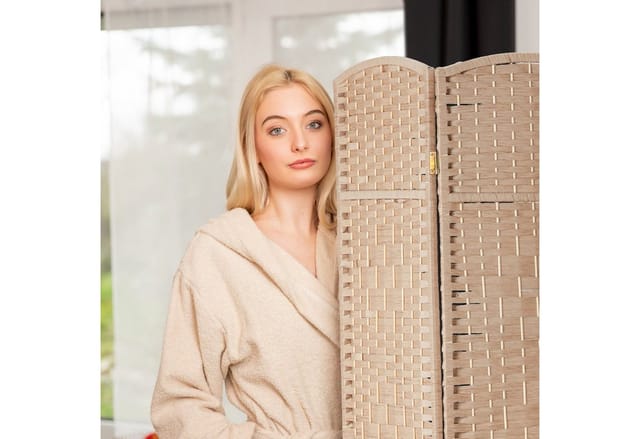 Relaxdays Paravent, 4-teilig, Raumtrenner Faltbar, Hxb 170x160 Cm, Sichtschutz Innen, Holz, Papierseil, Trennwand, Natur