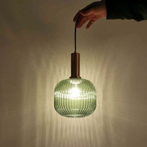 Industrielle Pendelleuchte Für Den Innenbereich, Moderne Hängeleuchte Mit E27-fassung, Gestreiftem Glasschirm (grün, M 20cm)