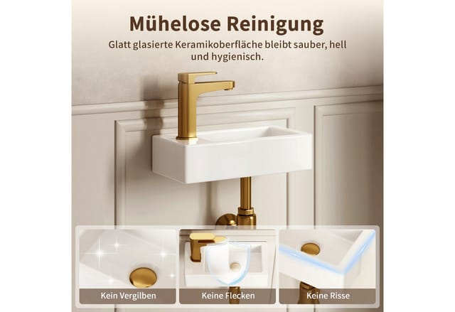 Deervalley - Hänge-handwaschbecken Mit Möbel – Rechteckiges Weißes Wandwaschbecken Für Badezimmer – Wasserhahnlöcher Links, 36,5 X 18 X 9 Cm, Modell Dv-1v081l