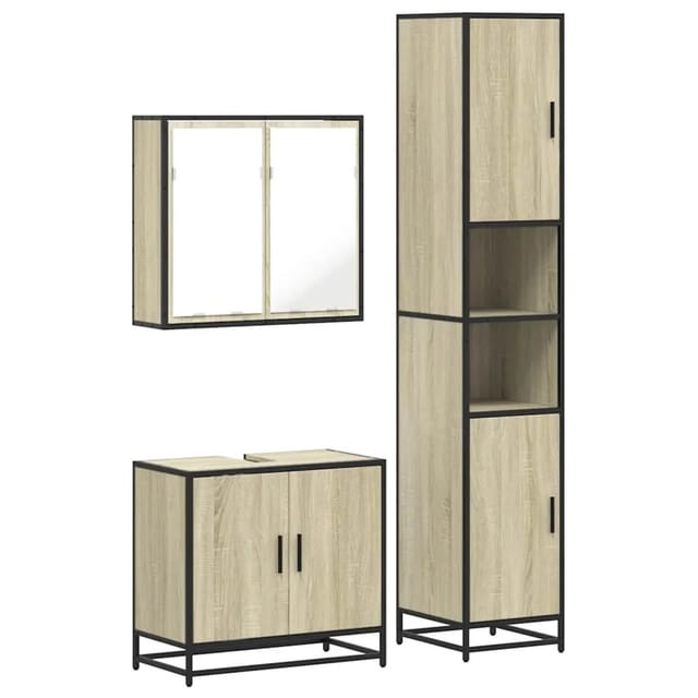 vidaXL 3-Tlg Badmöbel-Set Sonoma-Eiche Holzwerkstoff 3301076